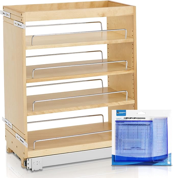Rev-A-Shelf 448-BC-8C 8-Inch Base Cabinet Pullout Storage Organizer with Adjustable Wood Shelves and Chrome Rails by Rev-A-Shelf
