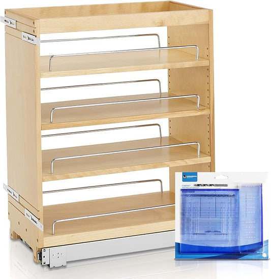 Rev-A-Shelf 448-BC-8C 8-Inch Base Cabinet Pullout Storage Organizer with Adjustable Wood Shelves and Chrome Rails by Rev-A-Shelf