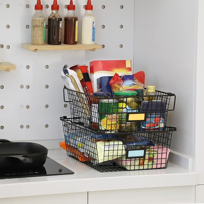 4 Pack [ XXXL Large ] STACKABLE Wire Baskets for Organizing - Pantry Storage and Organization Metal Bins for Produce, Food, Fruit - Kitchen Bathroom Closet Cabinet, Countertop, Under Sink Organizer - Image 6