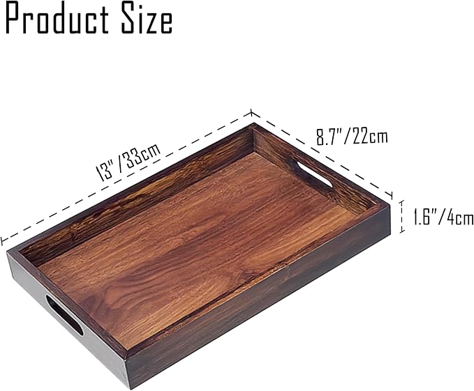 Serving Tray with Handles, 13" x 8.7" Bamboo Tray | Serving Platter for Coffee Table, Tray for Bed, Couch, Ottoman, Kitchen Counter, Rustic Home Decor & Entertaining Essentials - Image 6