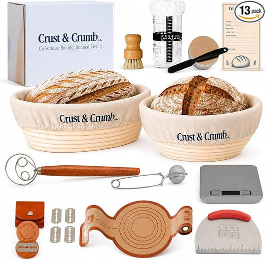 Complete Sourdough Starter Kit, 2 Bannteon Bread Proofing Baskets 9" & 10", UFO Bread Lame, Food Scale, Starter Jar, Silicone Baking Mat, Stainless Steel Dough Scraper and Flour Sifter, Recipes by Unknown
