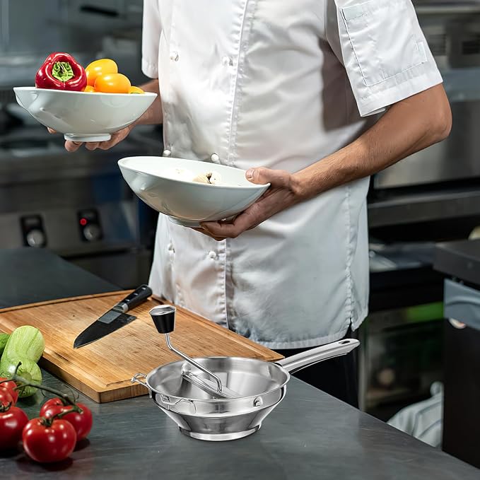 Amosfun Potato Ricer, Stainless Steel Potato Masher, Manual Rotating Potato Ricer, Rice Press for Tomato Sauce, Applesauce, Puree, Mashed Potatoes, Baby Food, Fruit and Vegetables - Image 6
