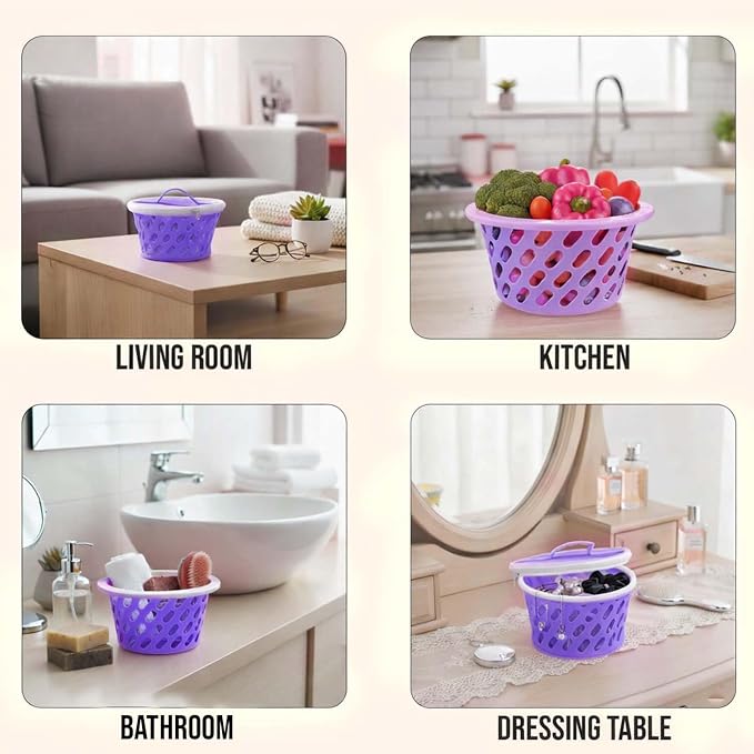 Go Hooked Plastic Storage Net Basket with Zip Closure – Multipurpose Mesh Organizer for Fruits, Vegetables, Essentials – Durable, Lightweight & Breathable Design for Home & Pantry Use (Purple) - Image 7