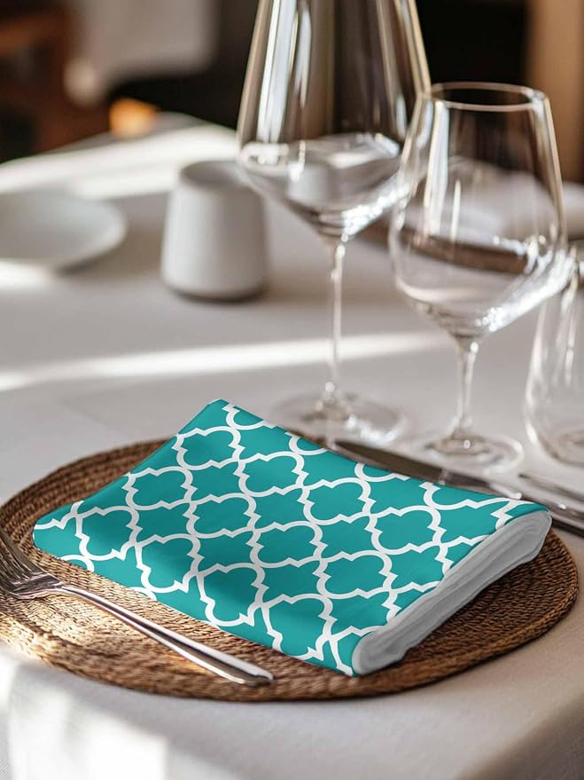 Cloth Napkins Set of 2-20x20 Inches, Teal Morocco Washable Reusable Table Napkins, Ethnic Boho Minimalist Abstract Geometric Soft & Absortbent Dining Napkin for Party Wedding Hotel Restaurant - Image 7