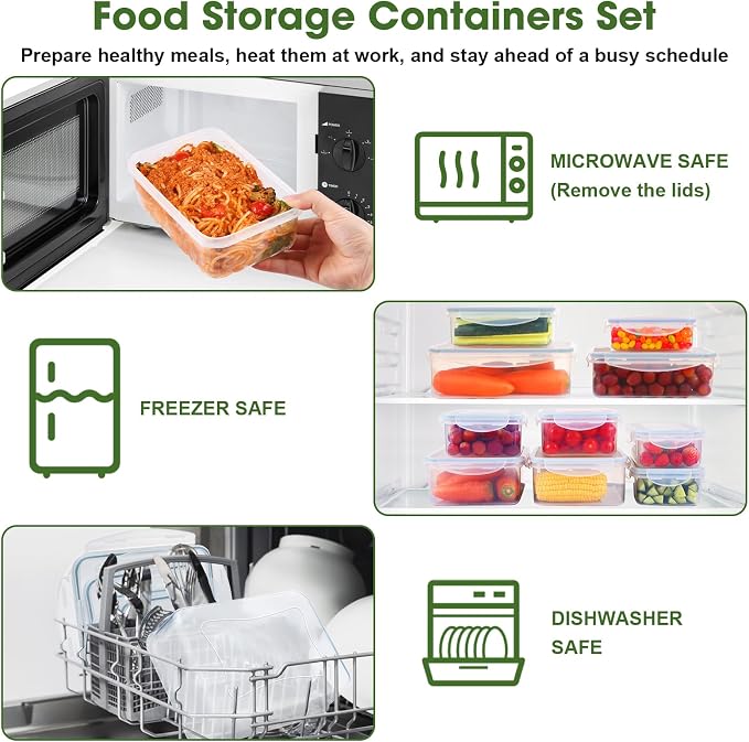 YASHE Food Storage Containers, Plastic Food Containers with Lids, Airtight Meal Prep Sets, Leak-Proof, Stackable, BPA Free- 4pcs Rectangular - Image 6