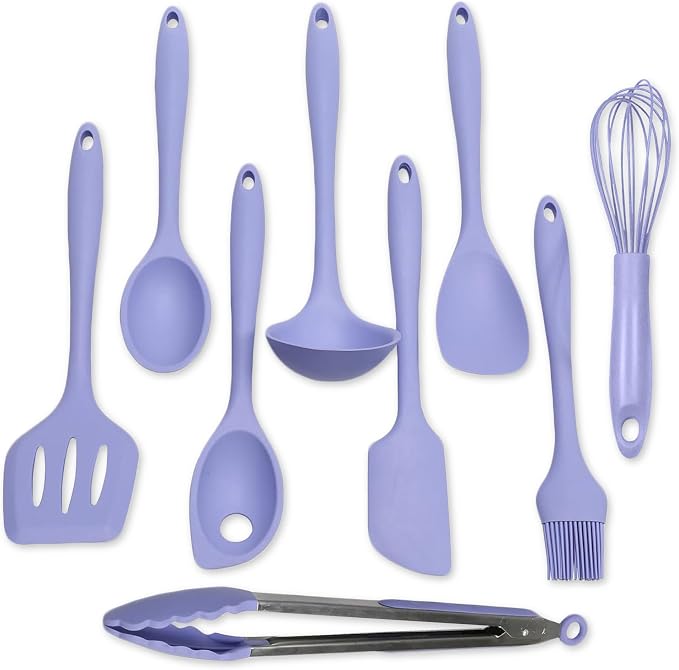 Chef Craft - Premium Silicone Kitchen Tools and Utensils Set, Non-Scratch, Withstands Temperatures up to 450°F, BPA-Free, 9 Piece Cooking Utensils Set, Pastel Blue by ChefCraft