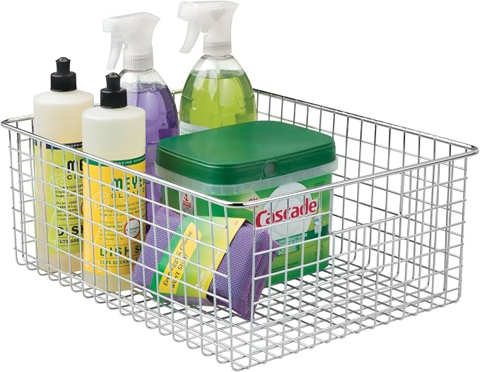 mDesign Metal Wire Food Storage Basket Organizer with Handles for Organizing Kitchen Cabinets, Pantry Shelf, Bathroom, Laundry Room, Closets, Garage - Concerto Collection - 2 Pack - Chrome - Image 8