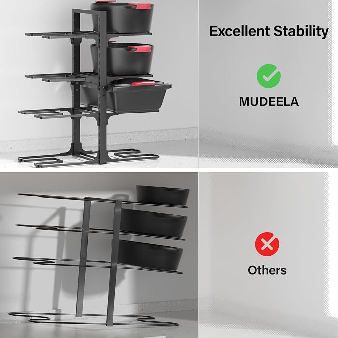 MUDEELA 8-Tier Heavy-duty pan organizers inside cabinet, 20.8" H Black | Adjustable 20.8" Height, Heavy-duty pot rack, Holds big stockpots, cookware & skillets, Fits countertops, Kitchen storage - Image 4