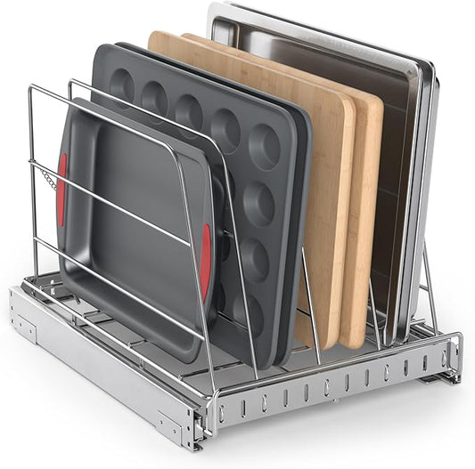 NestSprout Pull Out Cabinet Organizer for Cutting Board, Cookie Sheet, Baking Sheet, Stainless Steel Sliding Rack for Bakeware & Trays, Heavy-Duty Cutting Board Organizer 12.9”W x 16.5”D | Stainless Steel Sliding Rack for Bakeware & Trays, Heavy-Duty C... by NestSprout