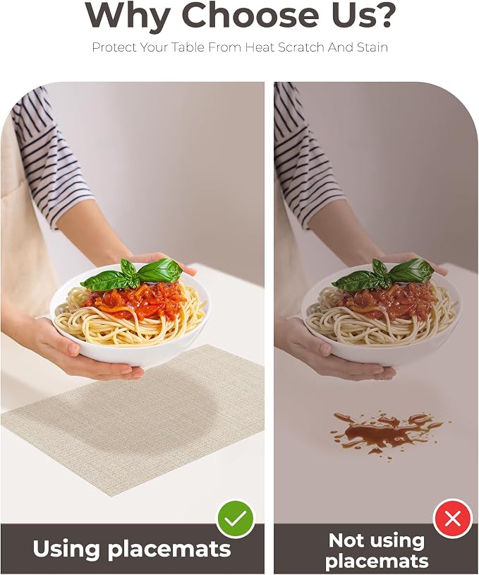 Leetaltree Beige Placemats Set of 12 - Heat Resistant Non-Slip Place mats for Dining Table, Washable Durable PVC Vinyl Woven Table Mats(Beige, 12) - Image 9