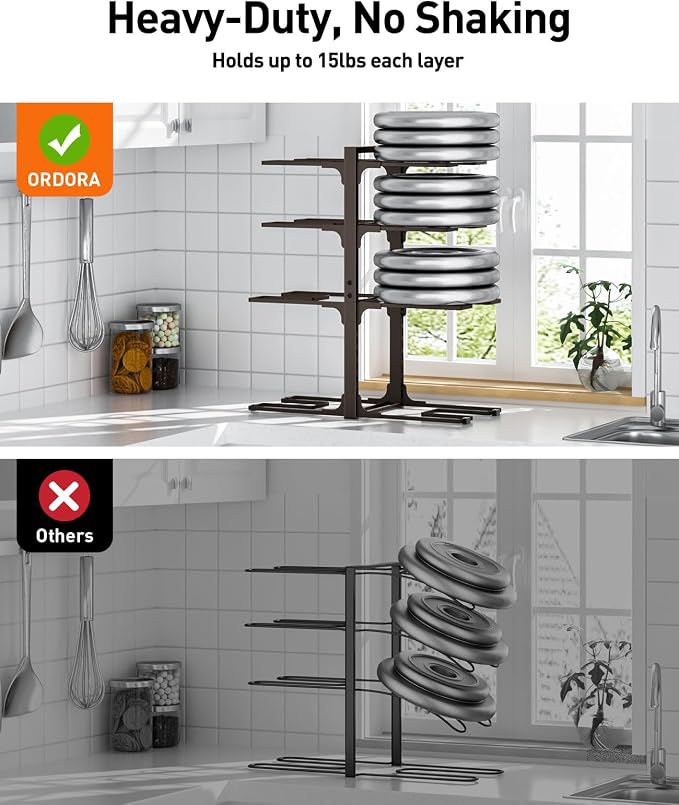 Pots and Pans Organizer Under Cabinet 20.8" 8-Tier Adjustable Bronze | 2 DIY Modes, Tool-Free Assembly, Max 120 Lbs, Fits Large Stockpots, Cast Iron Pans & Heavy Cookware, For Kitchen Cabinets - Image 6