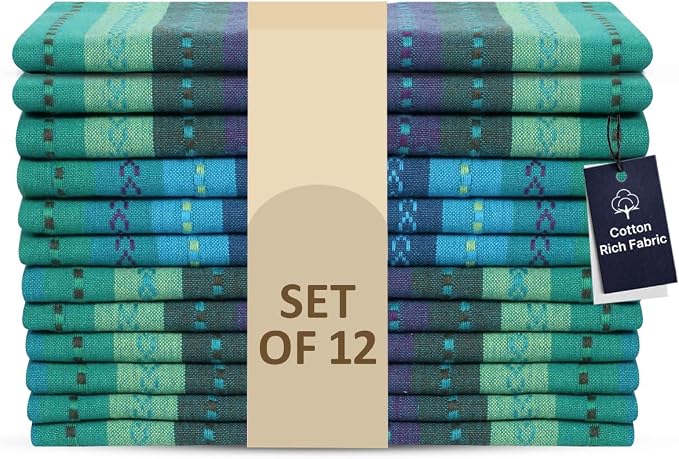 LFH Home Cotton Rich Cloth Salsa Napkin Set of 12 Washable Soft Durable Striped Table Napkins for Dining Wedding, Daily Use Reusable Eco-Friendly Fabric Napkins (18x18)-Teal Thanks Giving by LFHHomePrivateLimited