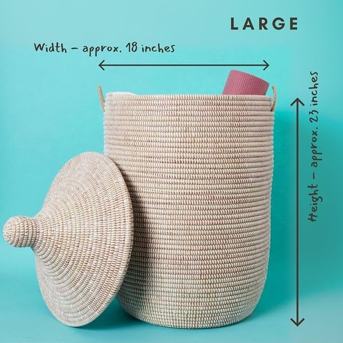 White Wicker Basket for Laundry, Large Size, 18" Wide, 23" Tall - Image 2