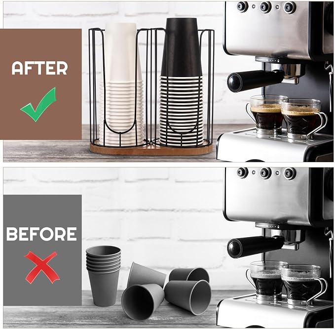 18oz Adjustable Coffee Cup Dispenser with Wooden Base, Cup and Lid Holder, Cups Holder Organizer for Coffee Pod Straw and Lid Storage(2-Compartment Single,Color 1) - Image 4