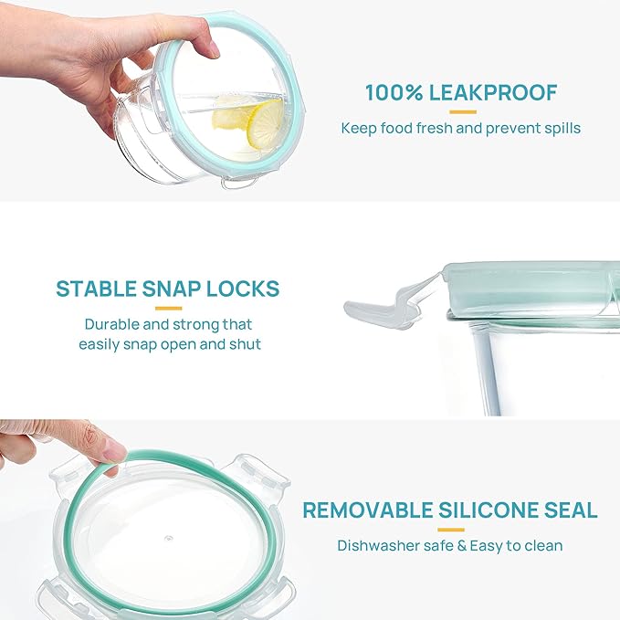 Vtopmart 5 Pack 3 Cup Glass Soup Container Set with Airtight Lids | Meal Prep Freezer Containers, Glass Food Storage Jar for Salad, Fruit, Lunch, Leftover, BPA-Free, Microwave, Dishwasher Safe - Image 6