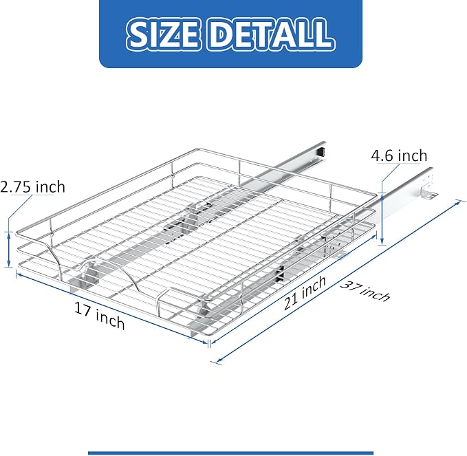 ROOMTEC Pull Out Cabinet Organizer - 17" W x 21" D, Slide Out Kitchen Cabinet Storage Shelves, Fits 18.5" Opening - Image 3