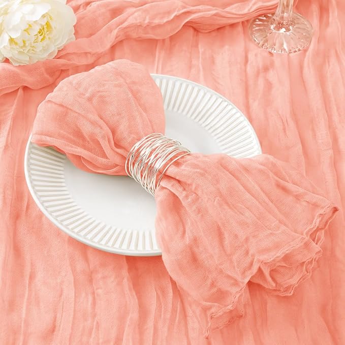 DeZerlor Coral Pink Fall Thanksgiving Cheesecloth Napkins Set of 12 for Party by DeZerlor
