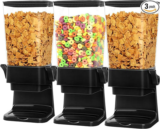 Cereal Dispenser Countertop Large Cereal Containers Storage Black,3 pack | Cereal Dispenser For Pantry Dry Food Dispenser Countertop Rice Candy Dispenser Machine For Snack,Nuts, Granola by Mivvosakuki