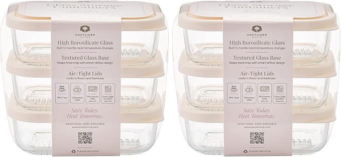 Glass Food Storage Containers with Lids — 12 Piece — 17.6 oz Glass with BPA-Free Leakproof Stackable Lids — Microwave, Oven & Dishwasher Safe — Ideal for Meal Prep & More - Vanilla Mist - Image 2