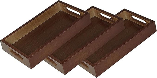 3 Pack Small Serving Mini Tray with Handles - 9.8 Inch Bamboo Tray | Rectangular Tray for Coffee Table, Kitchen Counter, Ottoman | Decorative Organizer for Drinks, Snacks, Bathroom Essentials by VSUINGO-StriveforPerfection