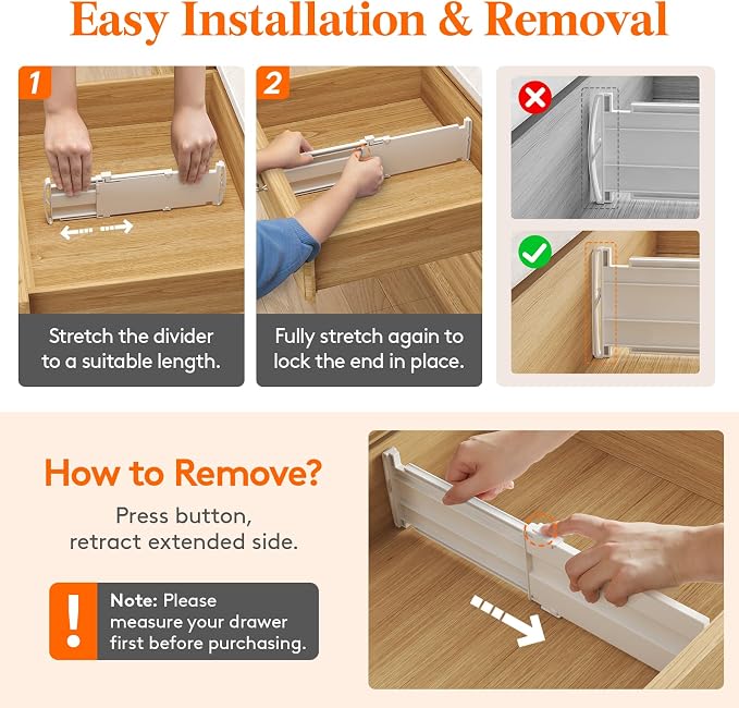 Lifewit 12 Pack 4" High Drawer Dividers, Adjustable Drawer Organizer Clothes | 10.5"-16.5" Expandable White Plastic Separators for Dresser, Kitchen, Cabinet, Nursery, Office, Socks & Underwear Storage - Image 5