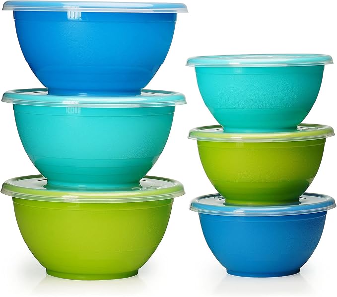 Stephanie Imports Made in USA 6-Piece Set of Prep & Store Plastic Bowls with Clear Lids (BPA-Free and Dishwasher Safe) - Blue, Teal and Green by StephanieImports
