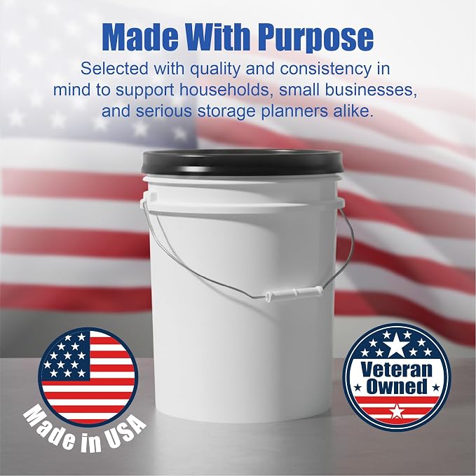 5 Gallon Bucket - Food Grade w/Lid BPA-Free, White/Black, 3 | Airtight Gamma Seal Screw-On Lid, Heavy-Duty 90 Mil HDPE Plastic, Food Safe and Durable Container, Bulk Storage, Made in USA - Image 7