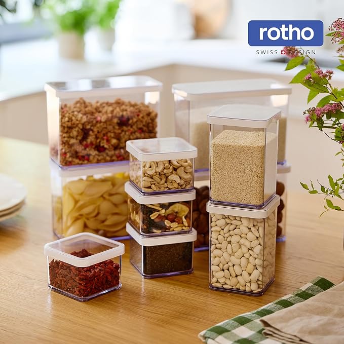 Rotho Loft Storage Box Set of 24 Plastic Boxes with Lid Transparent | Airtight storage box, aroma-tight silicone seal, stackable, for flour, pasta and rice, dishwasher safe - Image 6