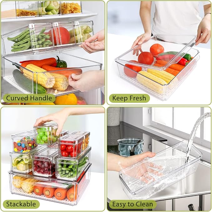 10 Pack Stackable Fridge Organizers and Storage Bins with Lids for Kitchen | PBA-Free Refrigerator Pantry Organizer Bins, Clear Plastic Food Storage Bins for Cabinets, Fruits, Vegetables, Cereals - Image 4