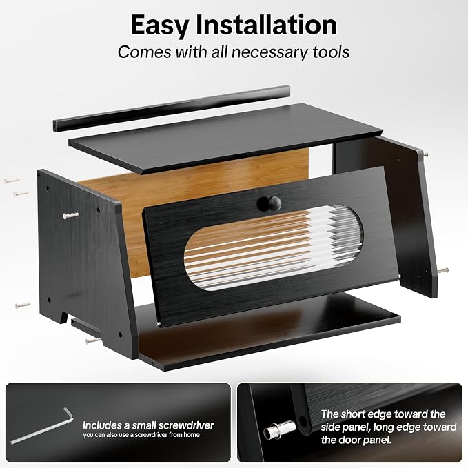 Black Bread Box for Kitchen Countertop,Large Capacity Kitchen Countertop Organizer,Bread Storage with Acrylic Window for Cabinet,Pantry,Cupboard - Image 7