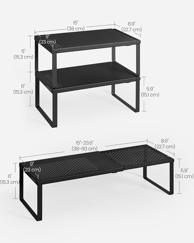 SONGMICS Spice Racks Expandable Kitchen Countertop Shelves, Metal | Set of 2 small cupboard organizers, space-saving tabletop shelves, Matte Black, UKCS402B01 - Image 6