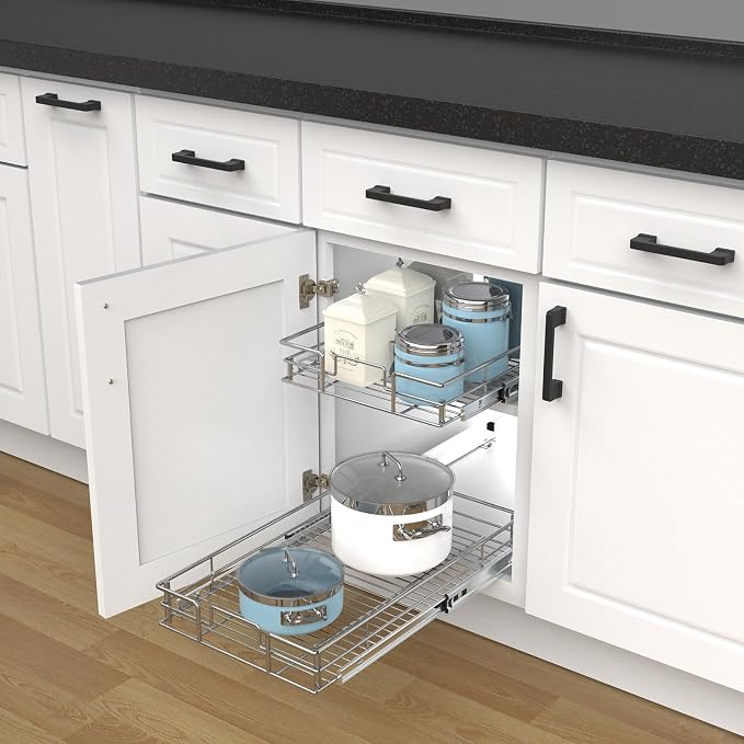 Pulloutor Pull Out Cabinet Organizer,Slide Out Kitchen Cabinet Storage Shelf and Drawer Organizer NEED 21" W and 22" D Cabinet, Chrome Finish (20 * 21 in) - Image 4
