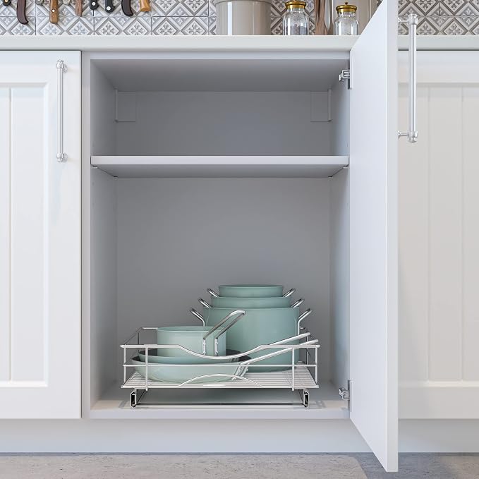 Home Zone Living Pull Out Kitchen Cabinet Organizer | Steel Frame with Handle for Easy Access, 21" x 17" x 5.55", Chrome - Image 4