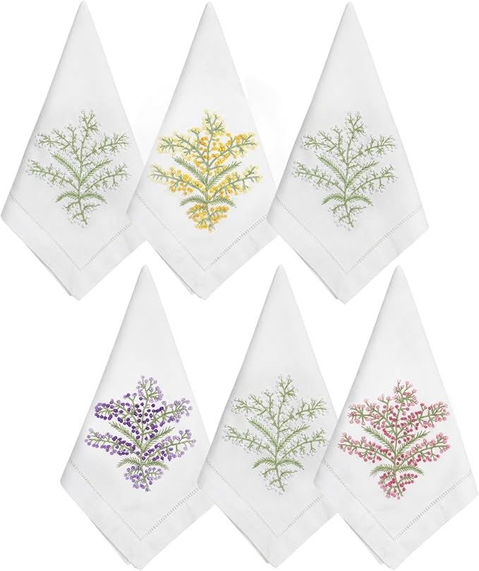 Cloth Tea Napkins Set of 6, Embroidered Cotton Napkins with French Knot Design, Reusable Table Napkins for Dinner, Tea Time, Coffee and Cocktail Settings, 16x16 Inches (Silver Grey) by EmbroideryLinenVN