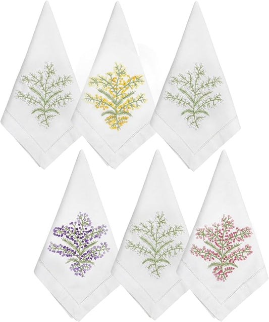 Cloth Tea Napkins Set of 6, Embroidered Cotton Napkins with French Knot Design, Reusable Table Napkins for Dinner, Tea Time, Coffee and Cocktail Settings, 16x16 Inches (Silver Grey) by EmbroideryLinenVN