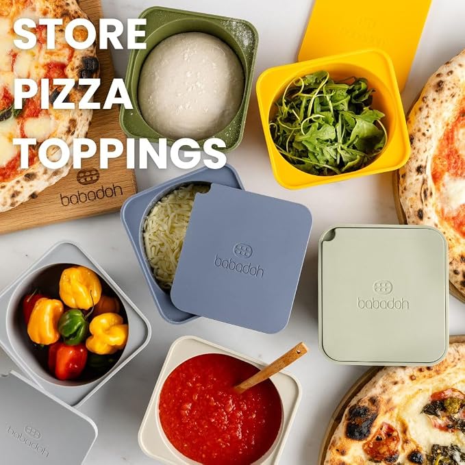 Babadoh Pizza Dough Proofing Silicone Containers with Lids | Pizza Making Accessories | The Perfect Pizza | Set of 6 | Multi Green (2 Dough, 2 Olive, 2 Sage) | Original Size (make 12" Pizzas) - Image 8