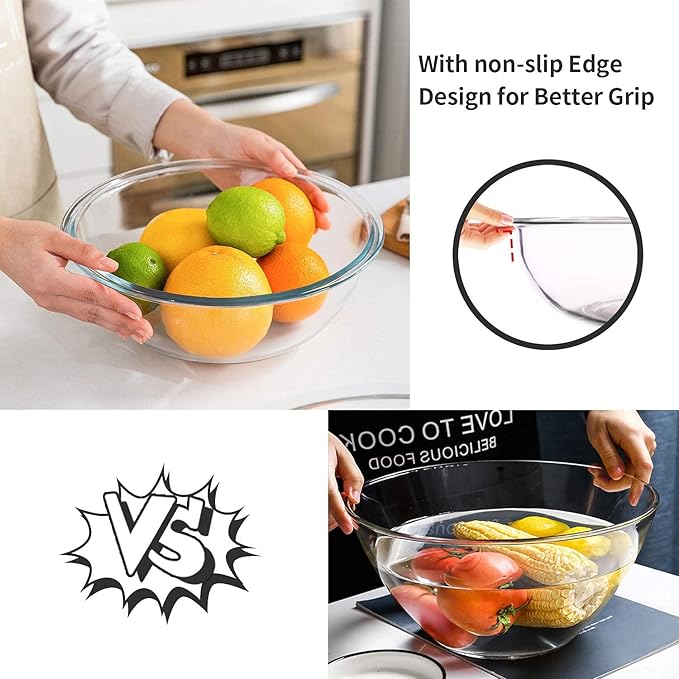 Luvan Glass Mixing Bowl with Airtight Lids, (1QT, 1.5QT, 2.5QT, 3.7QT), 8-piece Kitchen Salad Bowls Clear Nesting Big Cooking Bowl, Microwave Oven Safe for Meal Prep,storage,Baking,Serving - Image 5