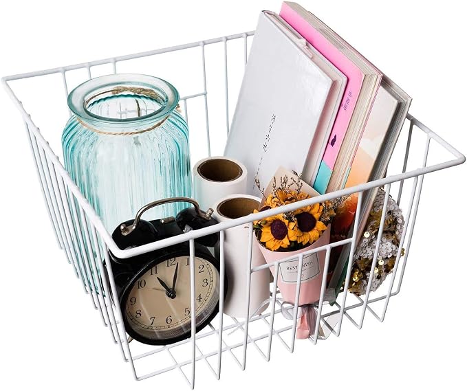 6 Pack Wire Storage Baskets for Organizing, Freezer Organizer Bins, Pantry Organization Bins Cabinets - Metal Basket Kitchen, Laundry, Fridge, Bathroom Countertop Organizer, Pearl White - Image 8