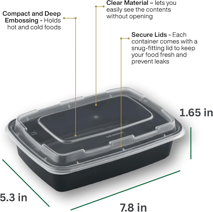Meal Prep Containers [30 Pack] Rectangular Food Storage Containers with Lids, Bento Box, BPA Free, Stackable, Microwave/Dishwasher/Freezer Safe To Go Food Containers for Meal Prep (24 oz) - Image 6