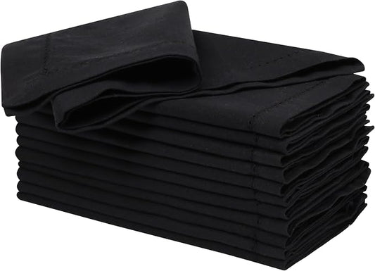 Ramanta Home Black Cloth Dinner Napkin Set of 12-18x18 Inch | Cotton Linen Flax Hemstitched Napkins Washable for Everyday Use by RamantaHome