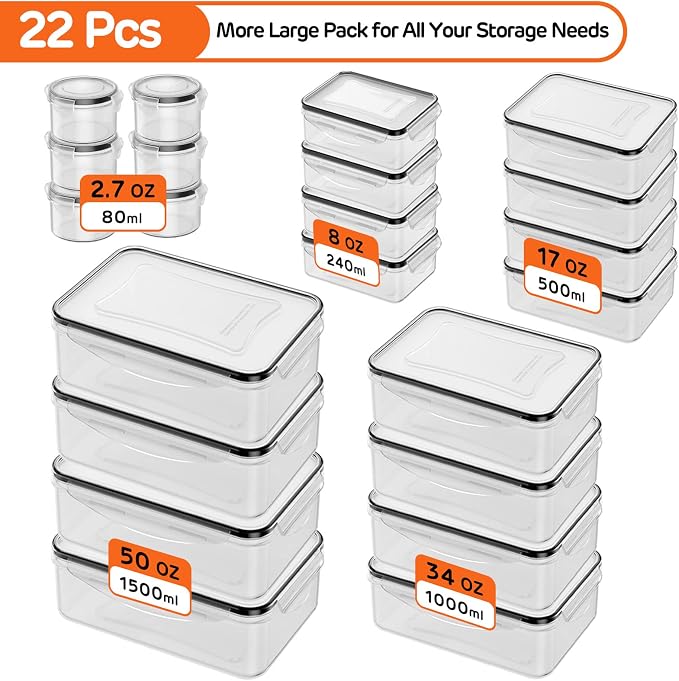 44 PCS Food Storage Container with Lid (22 Lids & 22 Containers) - Airtight Leakproof Plastic Kitchen Organization Set Reusable Microwave/Freezer/Dishwasher Safe Meal Prep Container with Label & Pen - Image 2