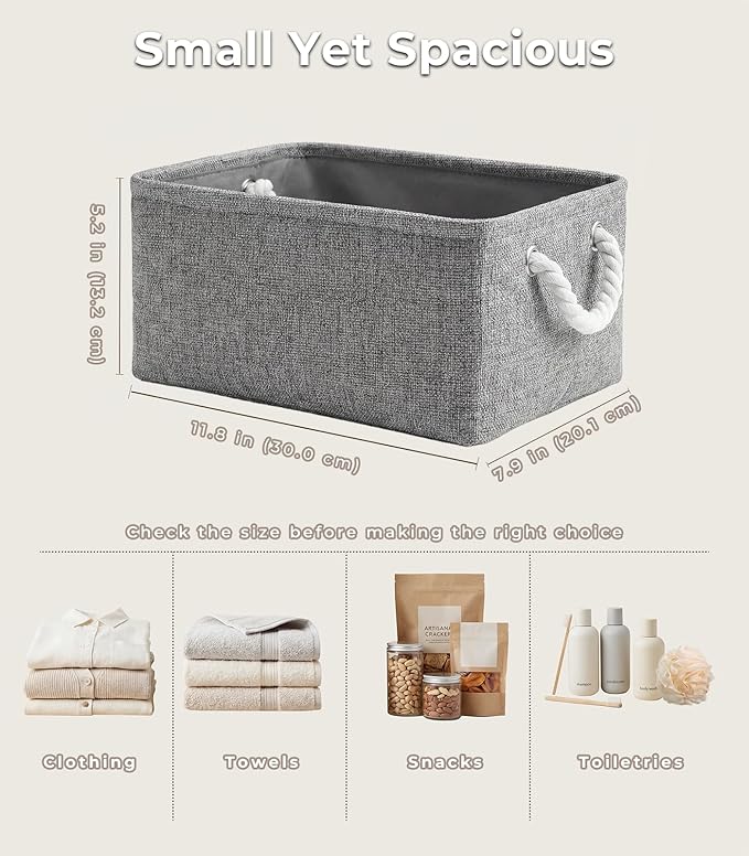 Storage Bins for Shelves - 11.8x7.9x5.2 inch Grey Small Storage Baskets for Organizing, Fabric Storage Cubes Closet Organizer for Home Nursery Gift Decorative (Gray) - Image 2