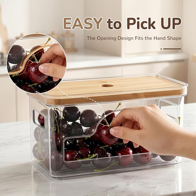Hudgan Potato Onion and Garlic Storage Bin for Pantry Organizers, 3 Packs | Stackable, Straight Side, Bathroom Countertop Storage with Bamboo Lid, Pantry Box, Can Good Organizer, Kitchen Space Saver - Image 4