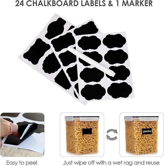 Vtopmart 5.2L Flour Sugar Storage Containers, 4 PCS, Black | For Bulk Flour and Sugar Storage, Airtight Seal, Multiple Sizes, BPA Free, Food Grade Material, Dishwasher Safe (Not Lids) - Image 7