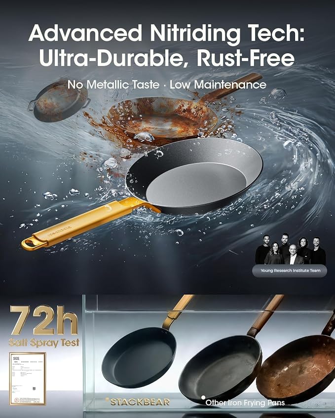 8 Inch Pre-Seasoned Nitrided Carbon Steel Frying Pan | Carbon Steel, Pre-Seasoned, Nitrided Finish, 8 Inch Pan - Image 3