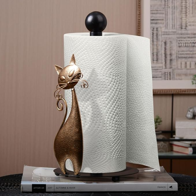 HAUCOZE Cat Paper Towel Holder Countertop Metal Paper Roll Stand 13.4 Inch | Paper Dispenser with Weighted Base Farmhouse Kitchen Decor Table Centerpiece Gift for Dining Room Bathroom - Image 2
