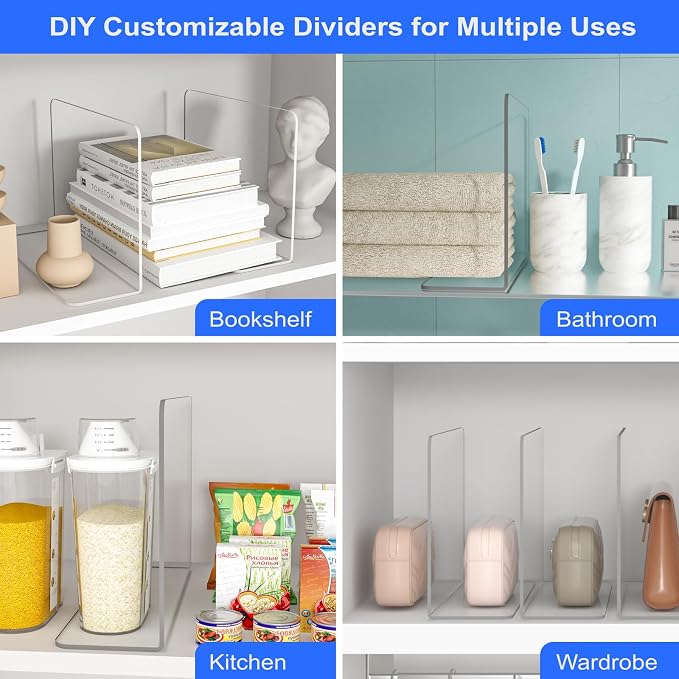 OKPOW Shelf Dividers Closet Organizer - 7.5" Tall X 11.8" Deep Acrylic Clear Sturdy Separate for Clothes Purse - Adjustable Space Saver Easy Install for Home Organization Enthusiasts 8 Pack - Image 8