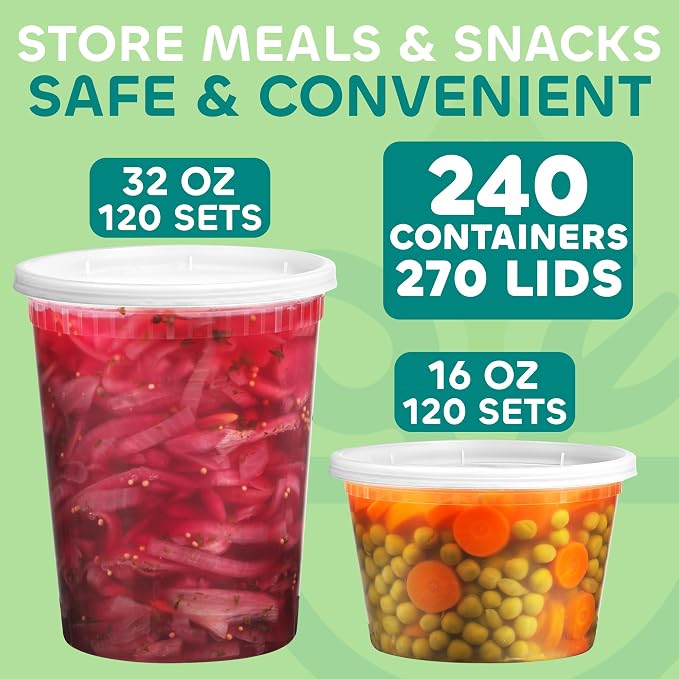 240-Sets Deli Containers with Lids - (120)-32oz & (120)-16oz Bulk Pack of Food Storage Take Out Containers for Restaurants, Catering, Meal Prep - Microwaveable, Reusable & BPA-Free - Image 2