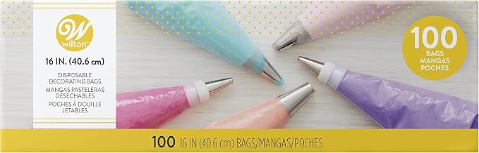 Wilton Easy-Grab Disposable Decorating Bags, 16 in., 100-Count | Extra-Large Single-Use Piping Bags with Easy-Grab Texture Fit Standard Tips for Large Batches of Icing & Cake Decorating by Wilton