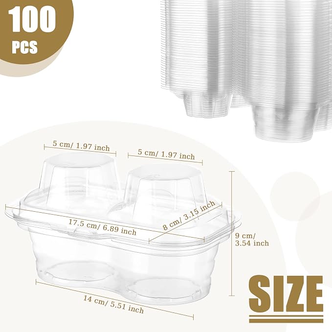 Eaasty 100 Pcs 2 Compartment Plastic Cupcake Containers Disposable Deep Cupcake Carrier Holder Box with Lids Stackable Clear Dessert Container for Muffin Pies Weddings Birthday Party - Image 2